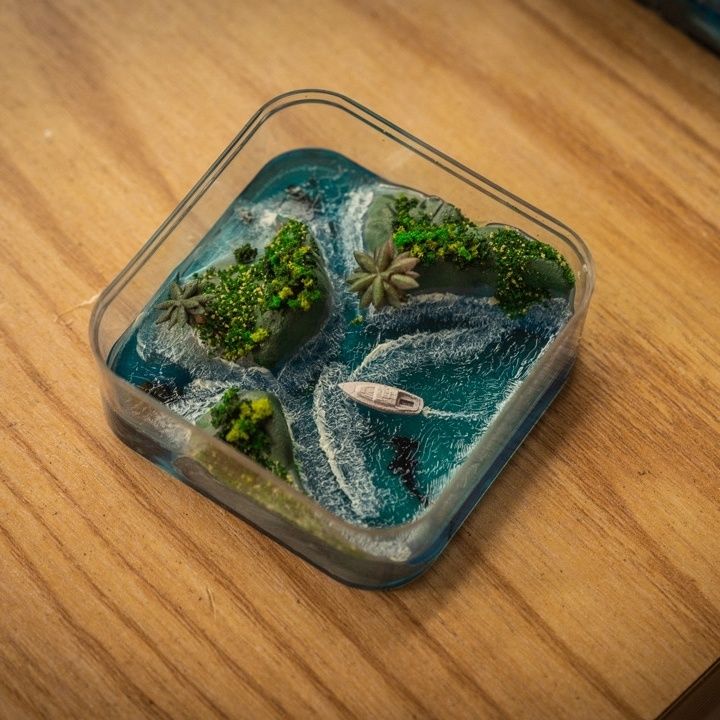 Resin Art Ideas - Micro-Ilha artesanal das Ilhas Faroe, escultura