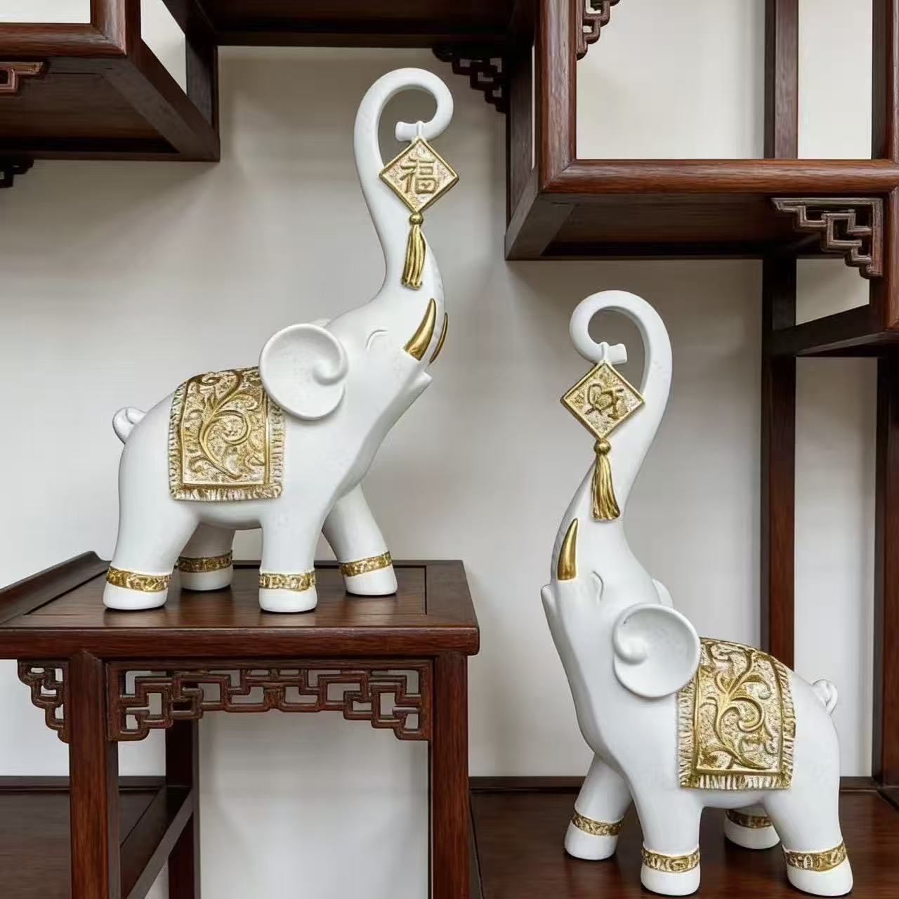 Resin Art Gift For Wedding - Um Par de Estatuetas de Elefante